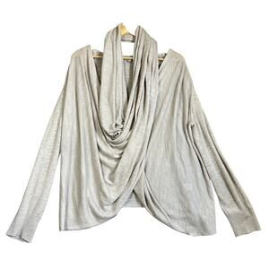 J Jill Open Cardigan Beige Medium Linen Blend Attached Infinity Scarf Shawl